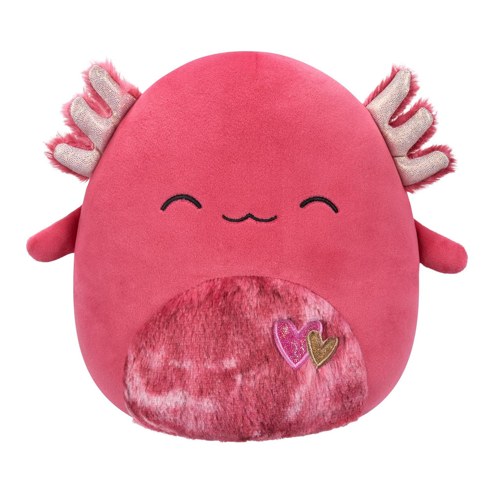 IndieMae Maroon Axolotl with Fuzzy Belly and Hearts Embroidery  8-Inch